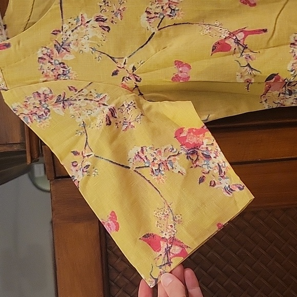 BOMBAY PAISLEY | Green Cotton & Linen Dress with Floral Print and Birds - size M - Picture 2 of 11